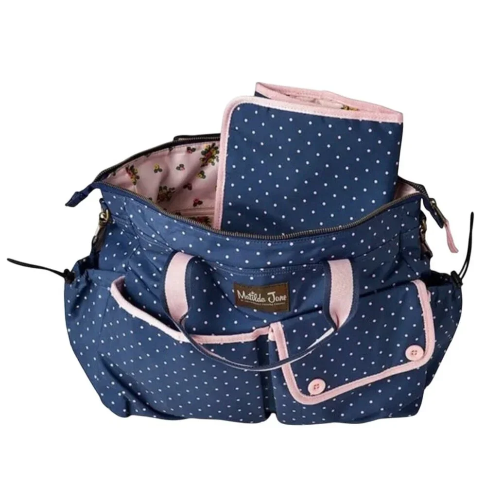 Matilda Jane The Essentials Diaper Bag Changing Mat Blue Pink Polka Dots